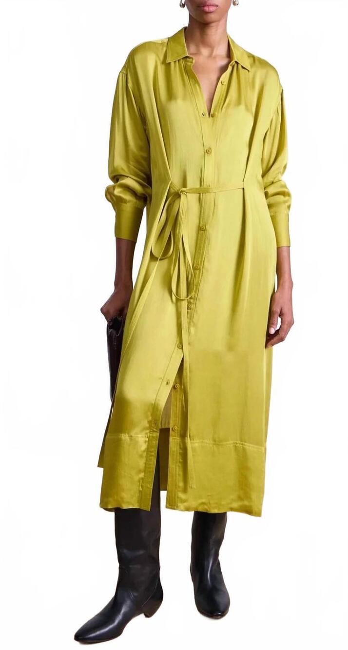 NEW APIECE APART beni cinched tie shirt dress in avocado